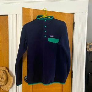 Patagonia Navy Fleece Pullover with Green Trim